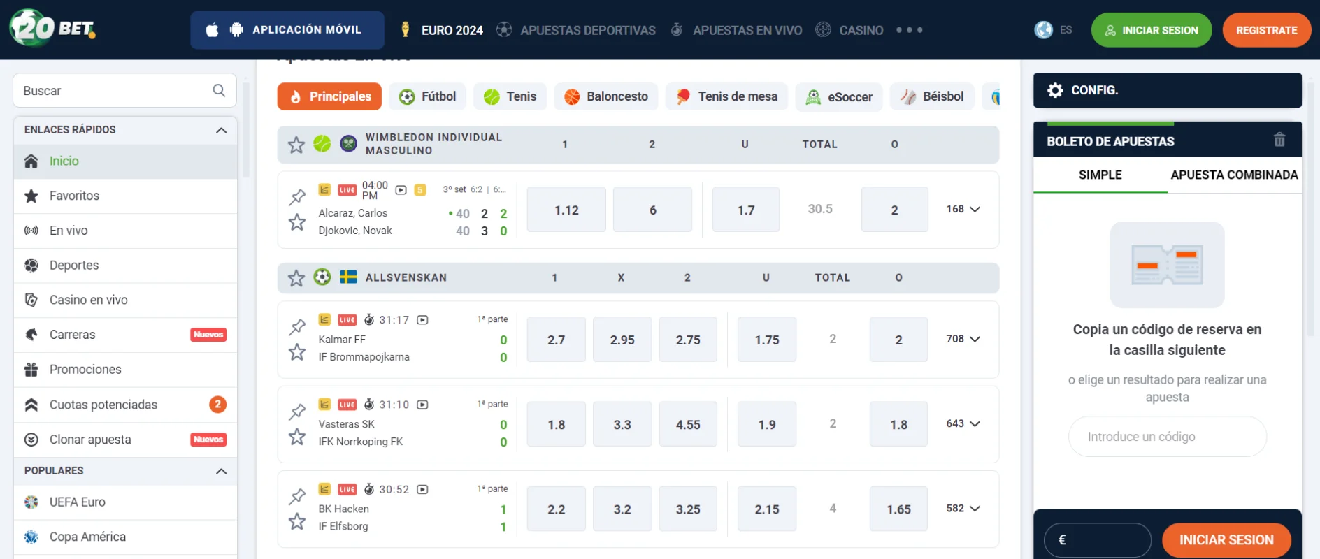 20Bet Altas Probabilidades